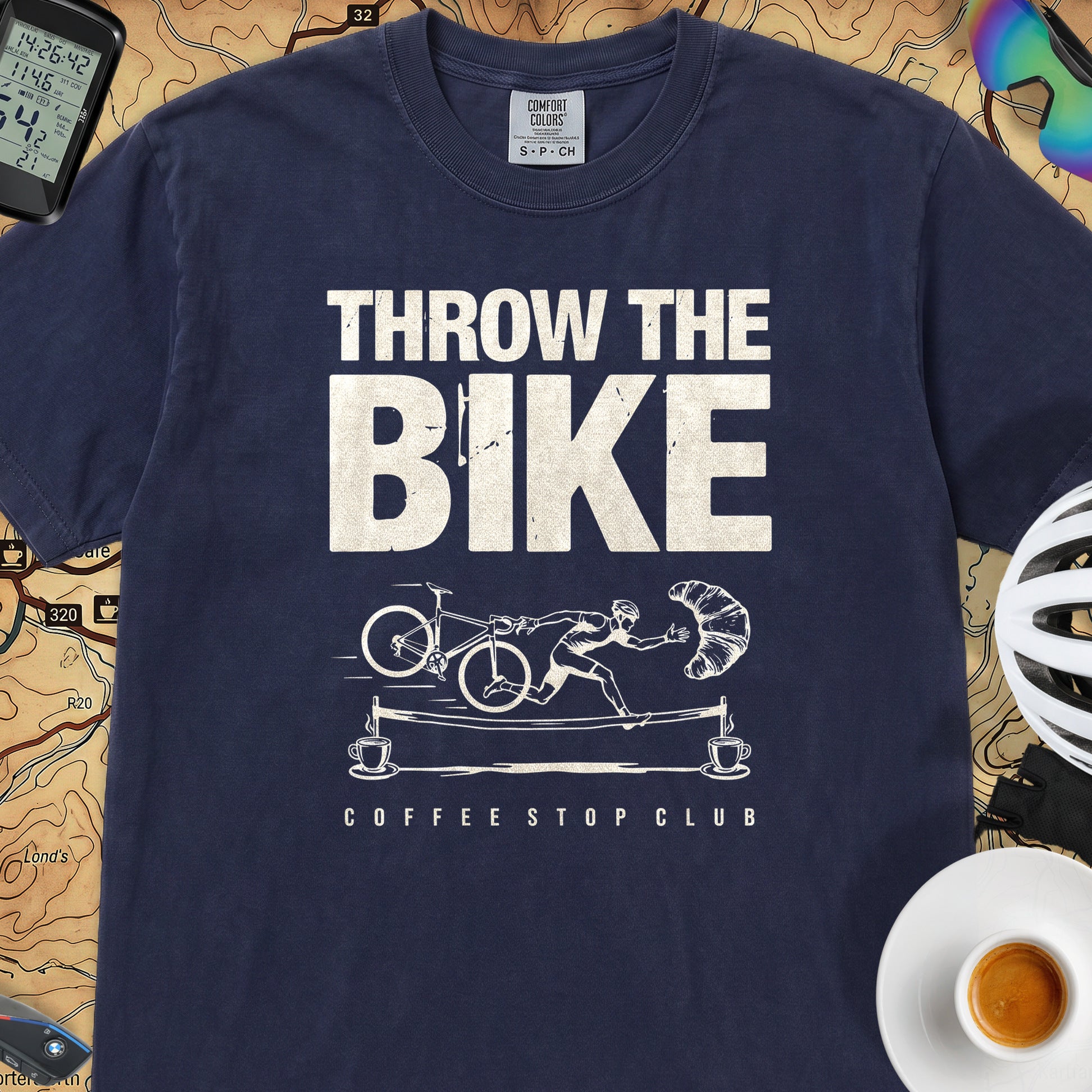 Throw The Bike Cycling T-Shirt — True Navy