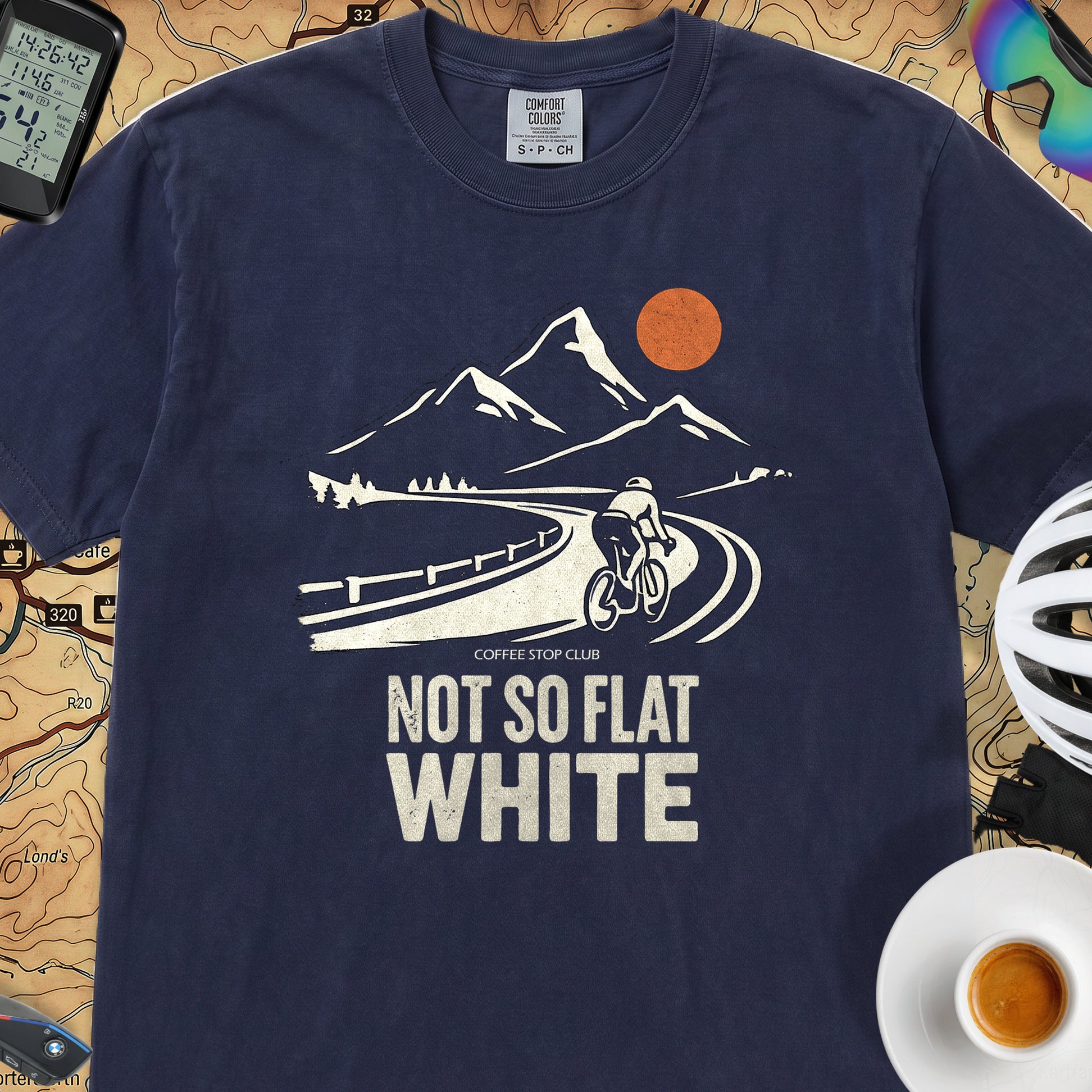 Not So Flat White Retro T-Shirt — True Navy