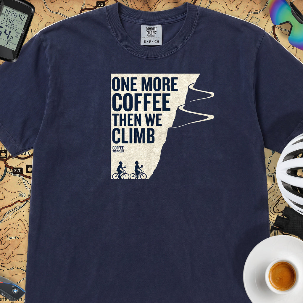 One More Coffee Then We Climb T-Shirt — True Navy