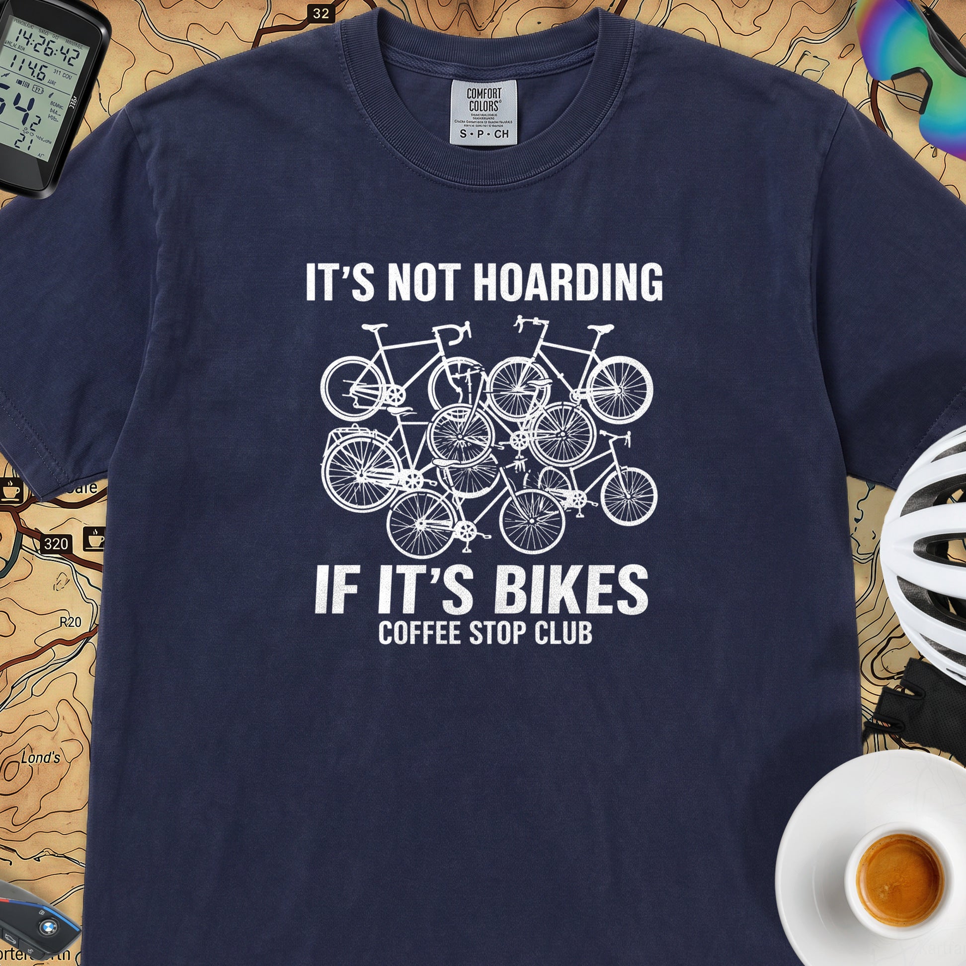 It's Not Hoarding If It's Bikes T-Shirt — True Navy