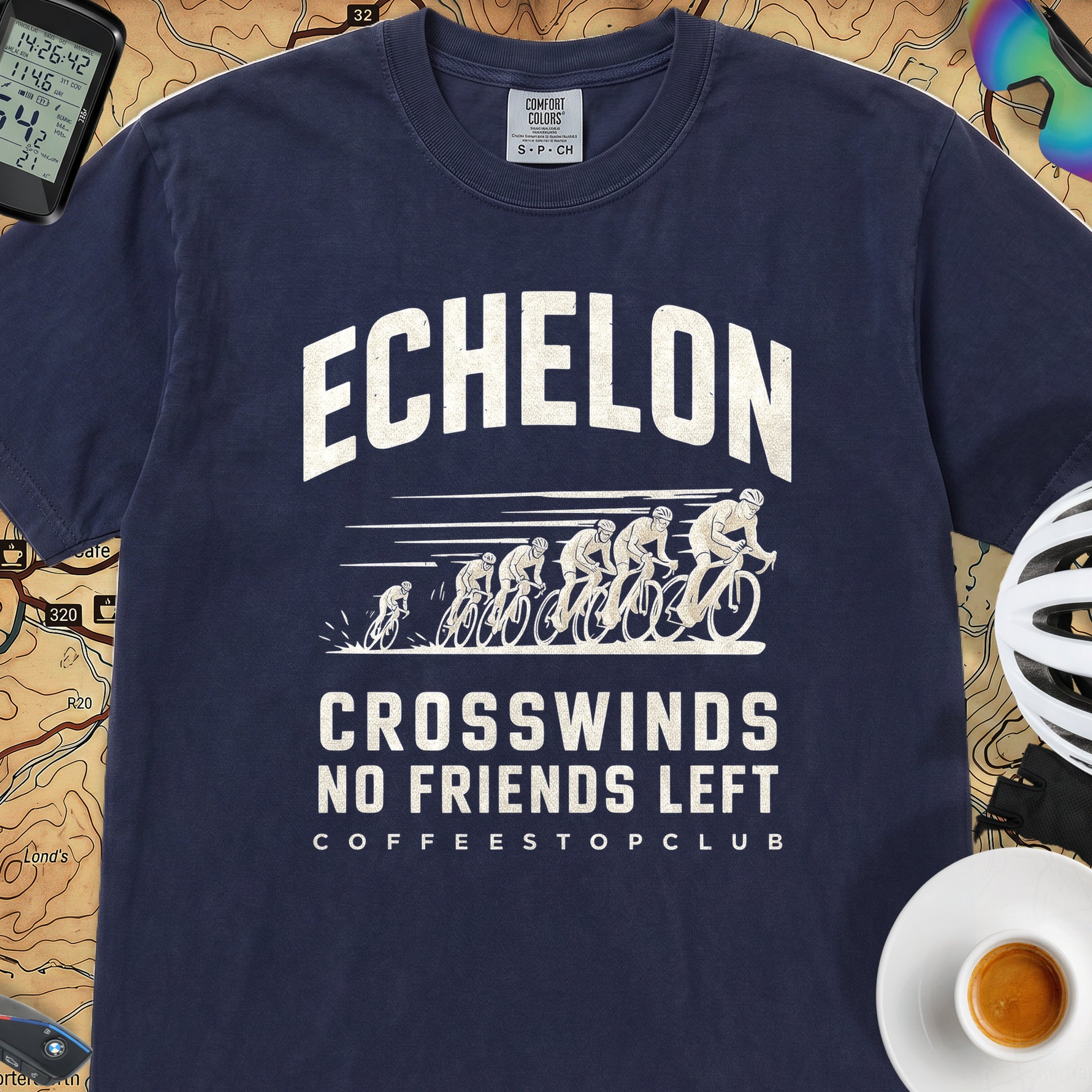 Crosswinds & No Friends Cycling T-Shirt — True Navy