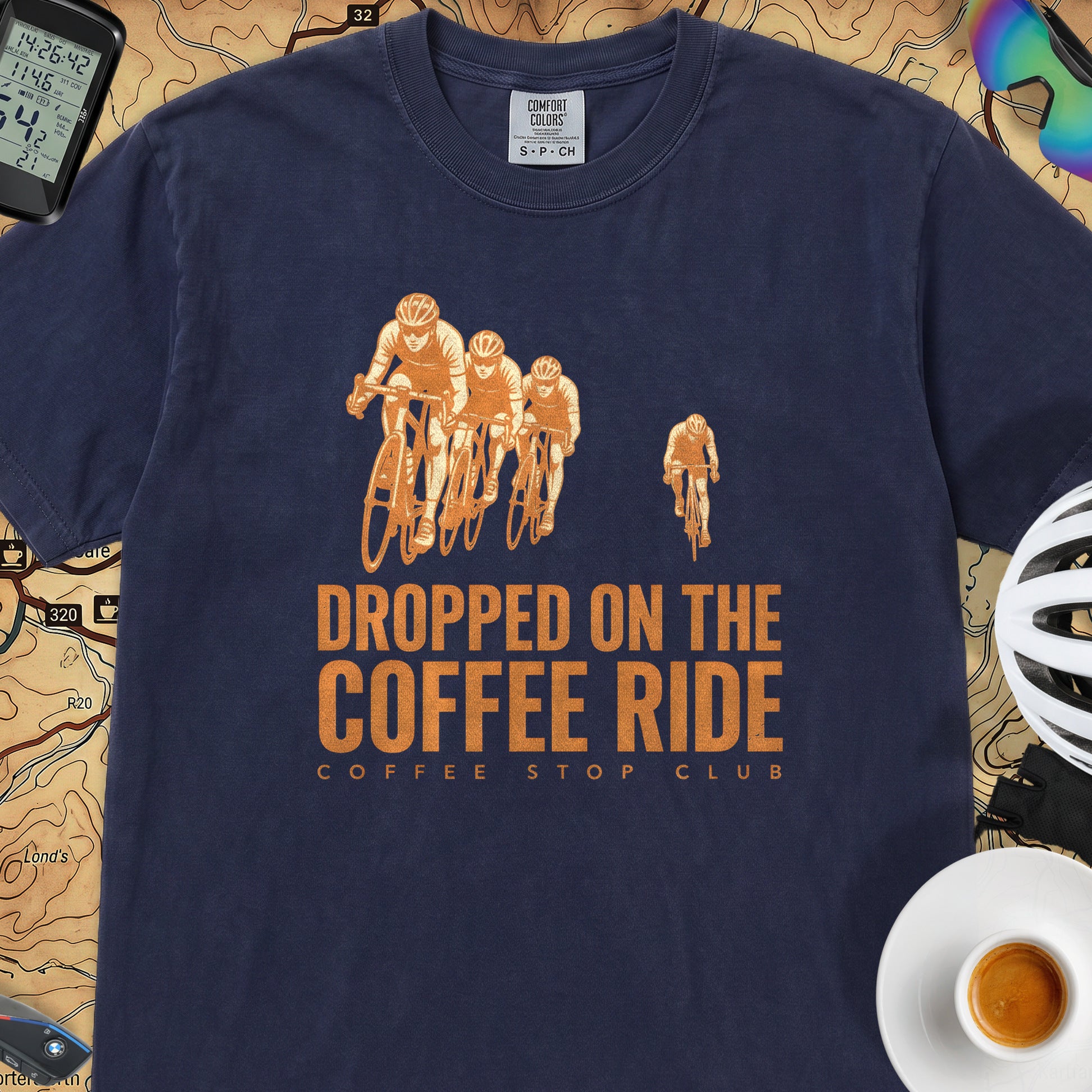 Dropped on the Coffee Ride Cycling T-Shirt — True Navy