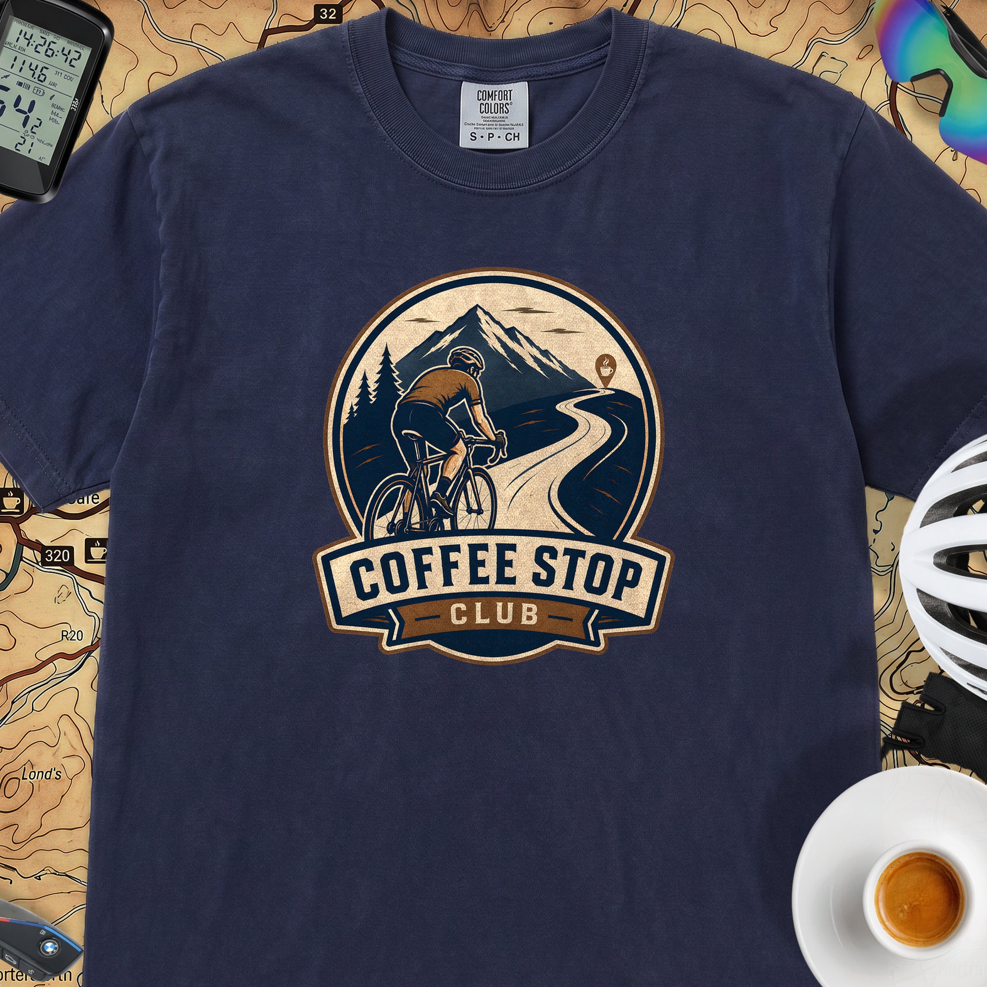 Coffee Stop Club Riders T-Shirt — True Navy