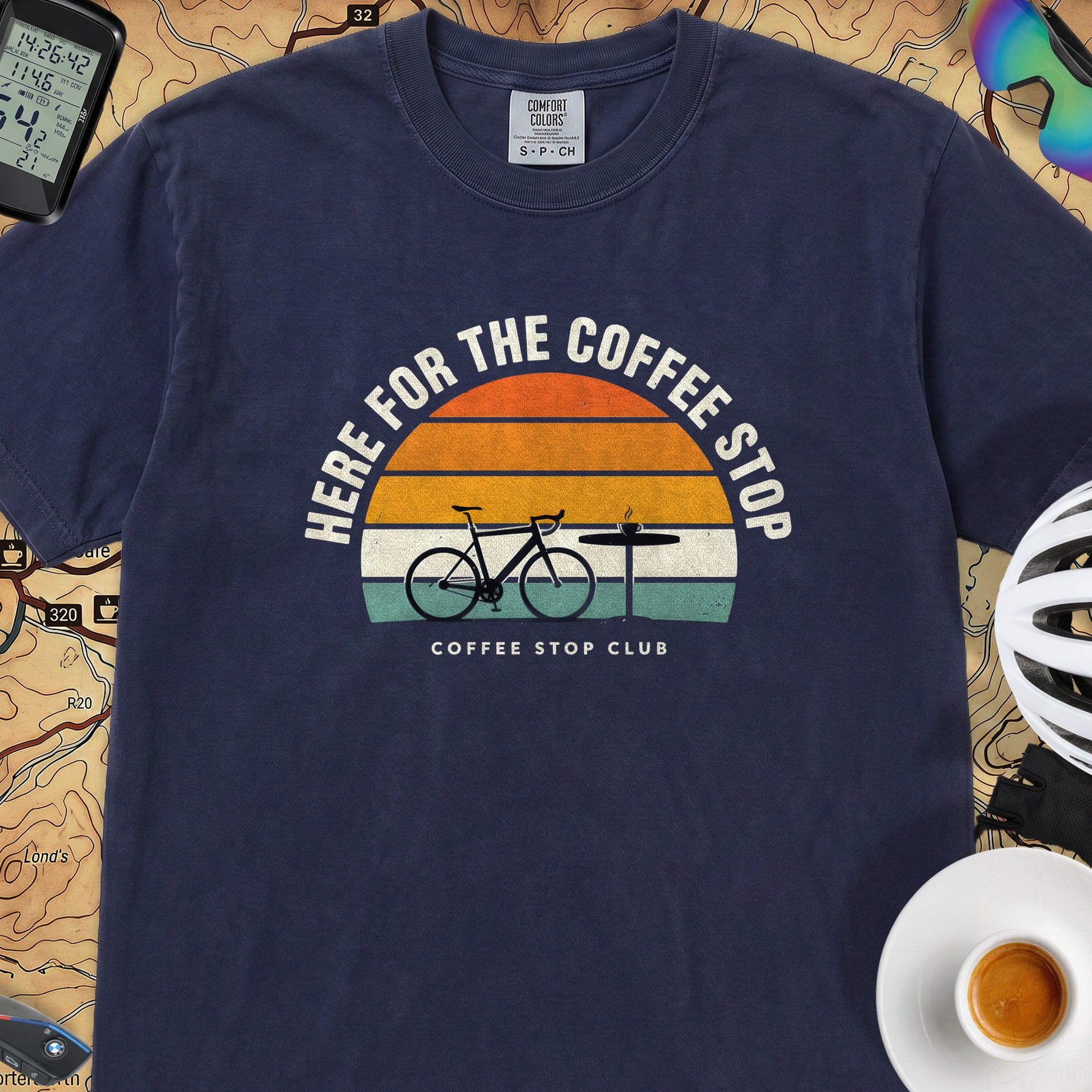 Here for the Coffee Stop T-Shirt — True Navy