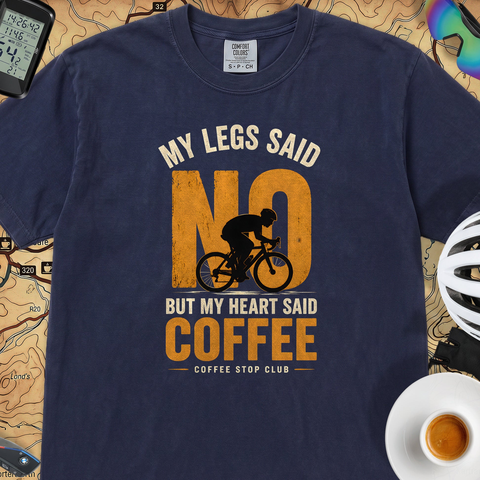 "No!" Cycling Coffee T‑Shirt  — True Navy