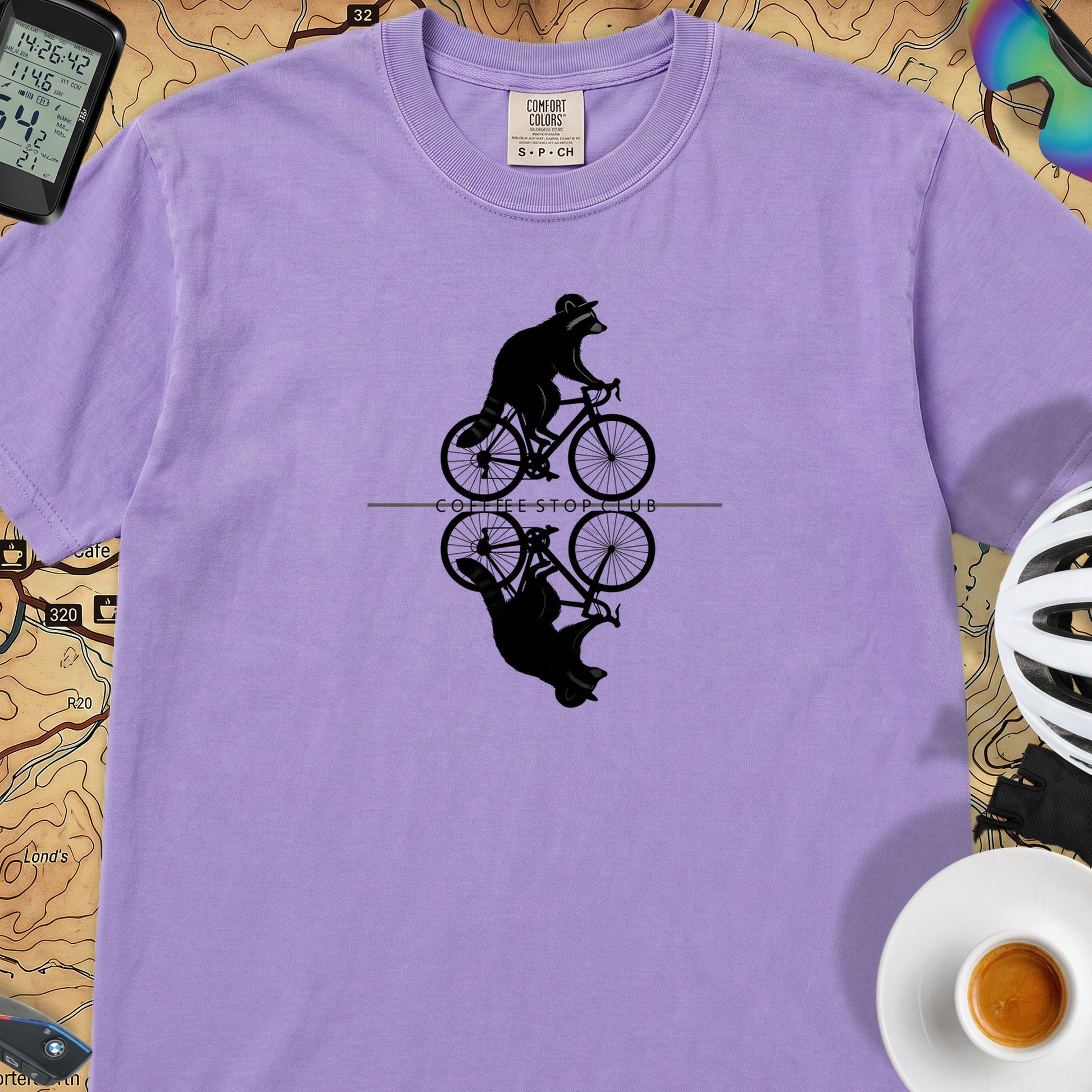 Raccoon Cycling Reflection T‑Shirt — Violet