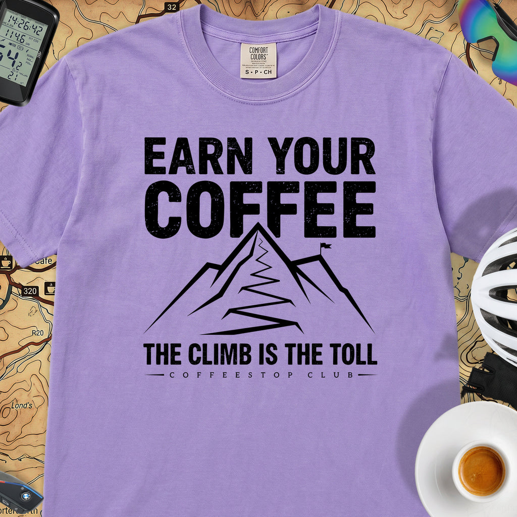 Earn Your Coffee Cycling T-Shirt — Violet