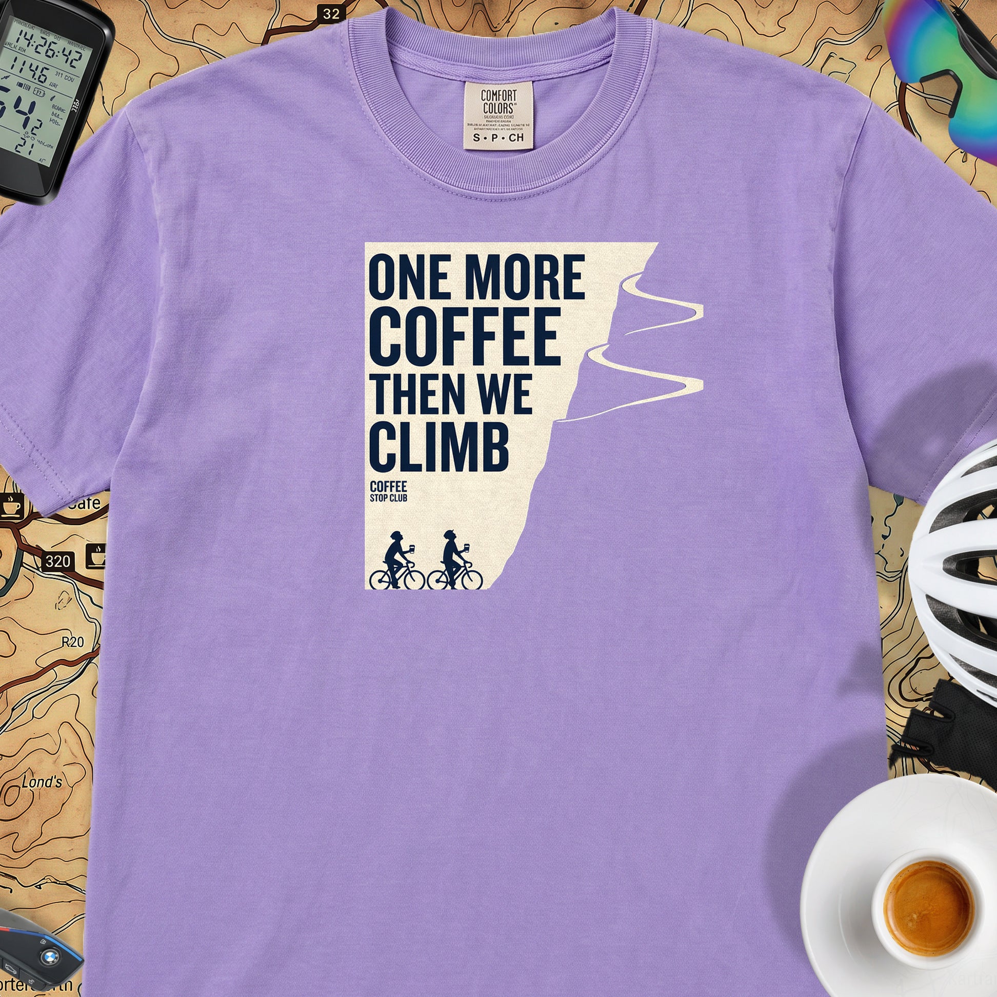 One More Coffee Then We Climb T-Shirt — Violet