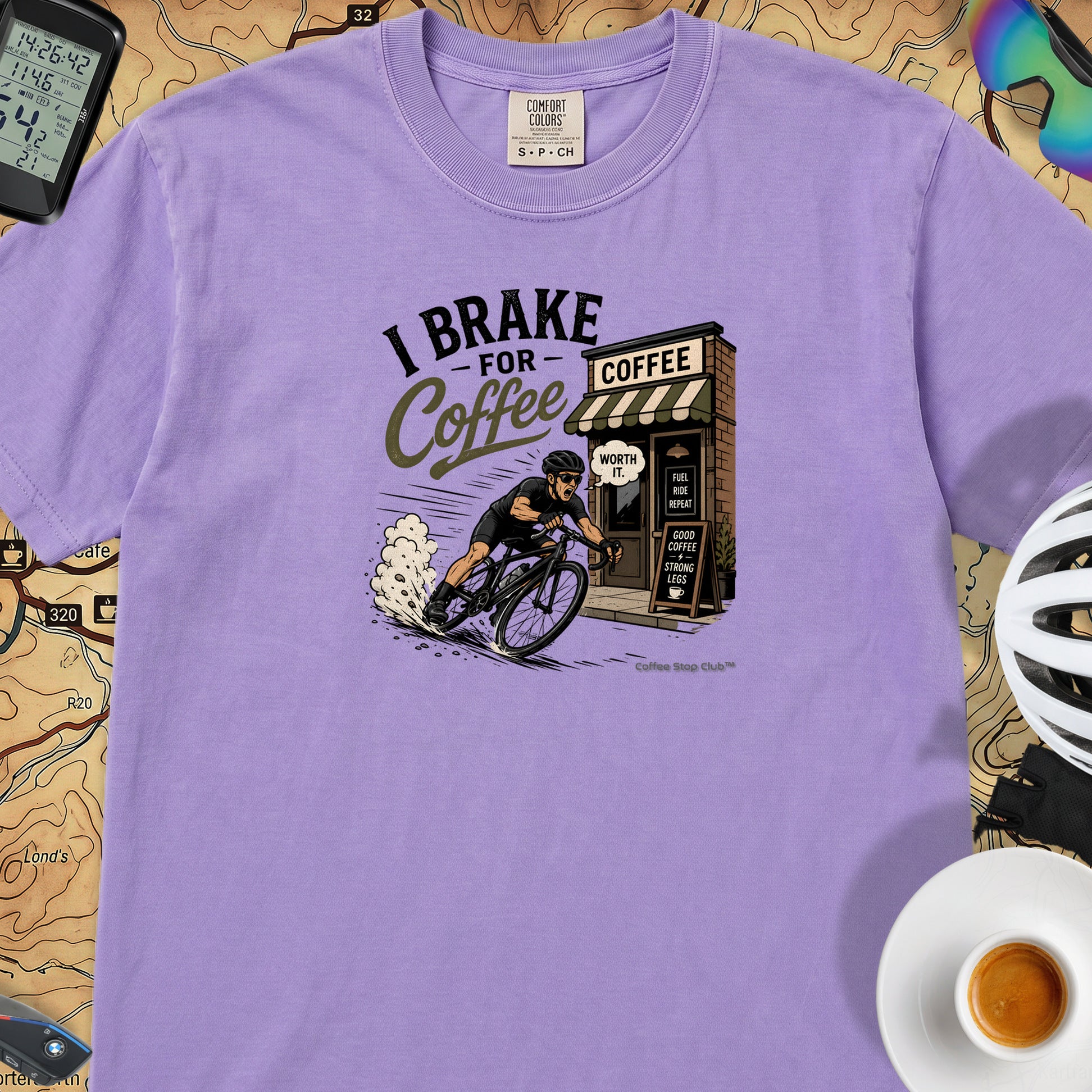 I Brake For Coffee T-Shirt — Violet
