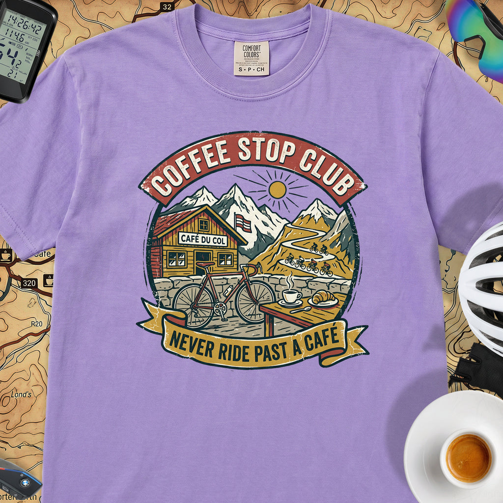Never Pass a Café T‑Shirt — Violet
