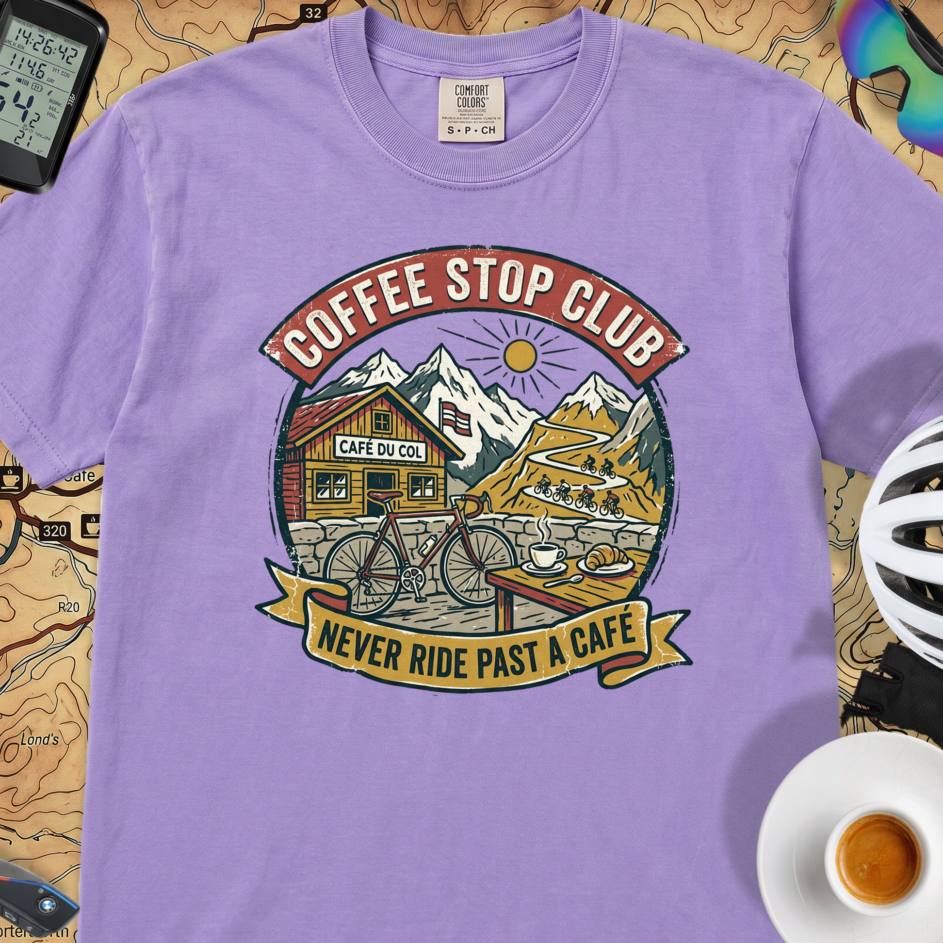 Never Pass a Café T‑Shirt — Violet