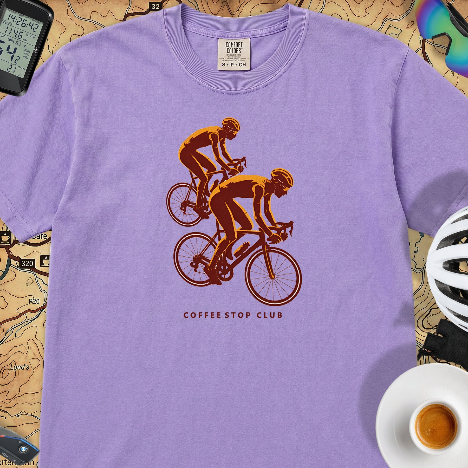 Duo Ride Coffee Stop Club T-Shirt — Violet