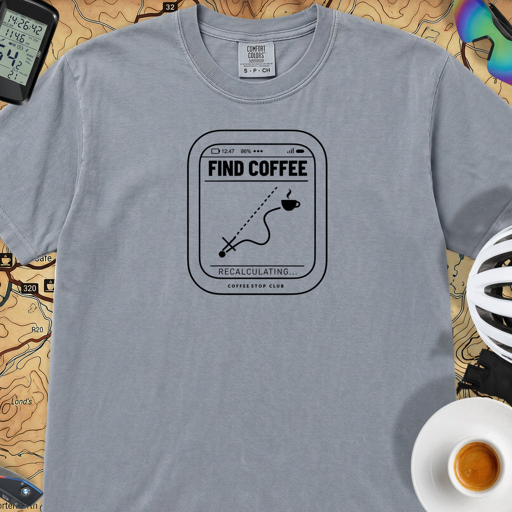 Recalculating For Coffee T-Shirt — Washed Denim