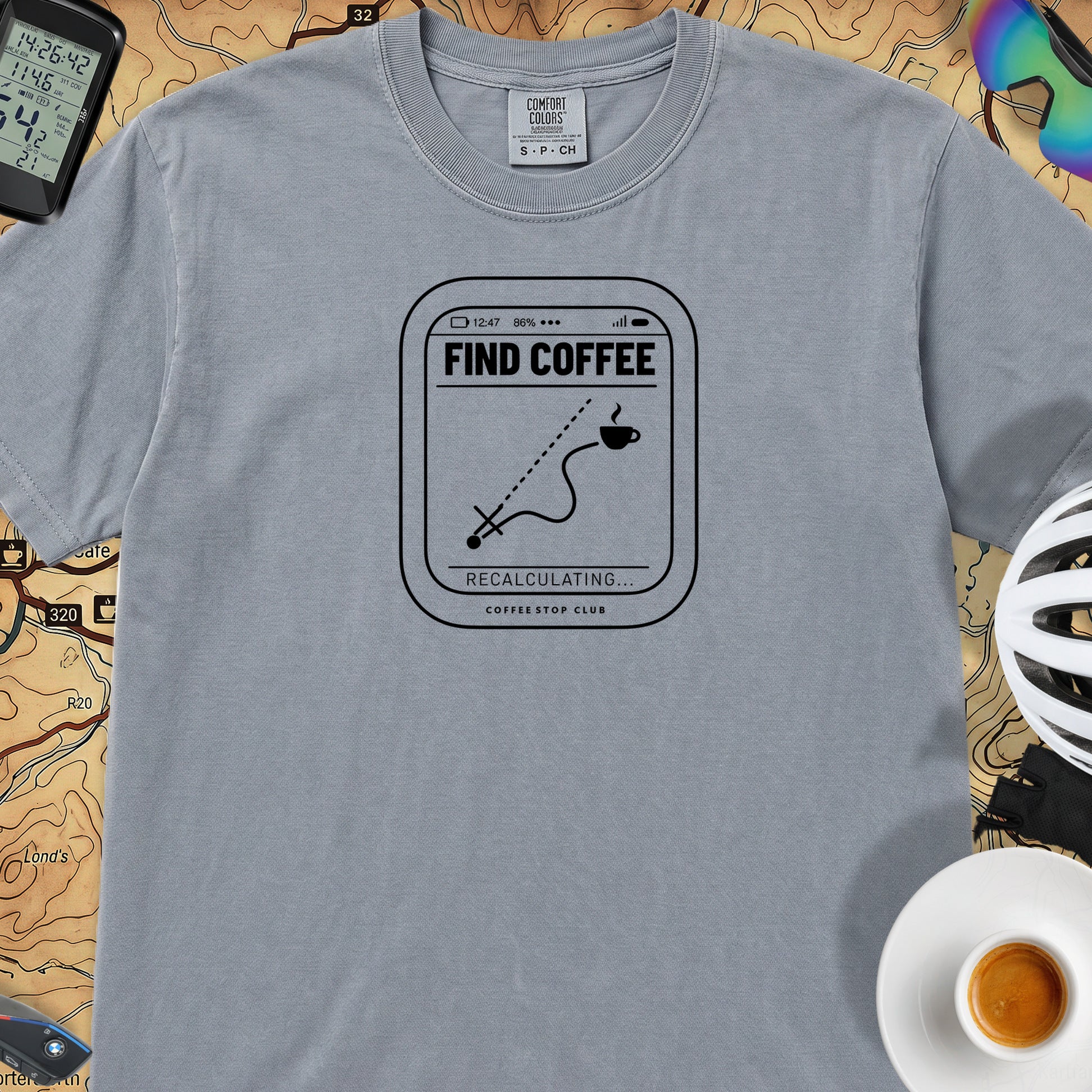 Recalculating For Coffee T-Shirt — Washed Denim