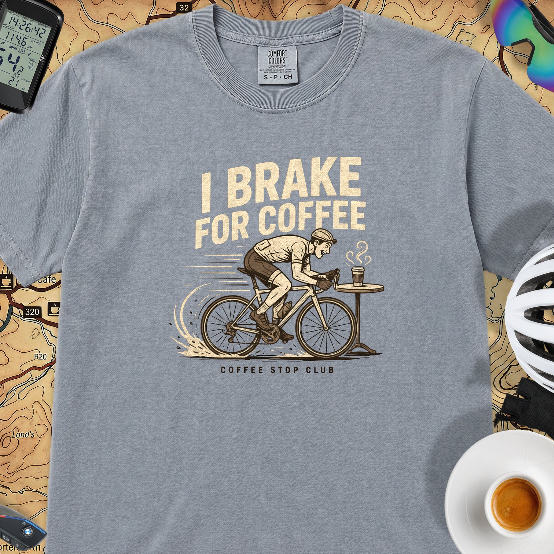 I Brake For Coffee  T-Shirt — Washed Denim