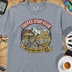 Never Pass a Café T‑Shirt — Washed Denim