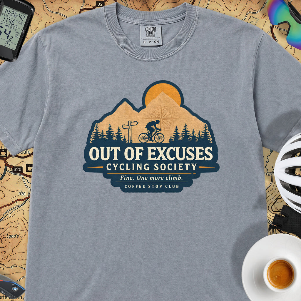 Out of Excuses Cyclist T-Shirt — Washed Denim