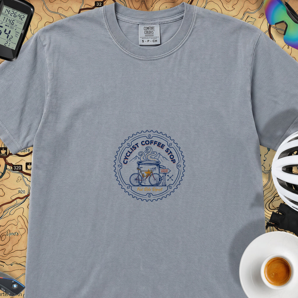 Cyclist Coffee Shop T-Shirt — Washed Denim