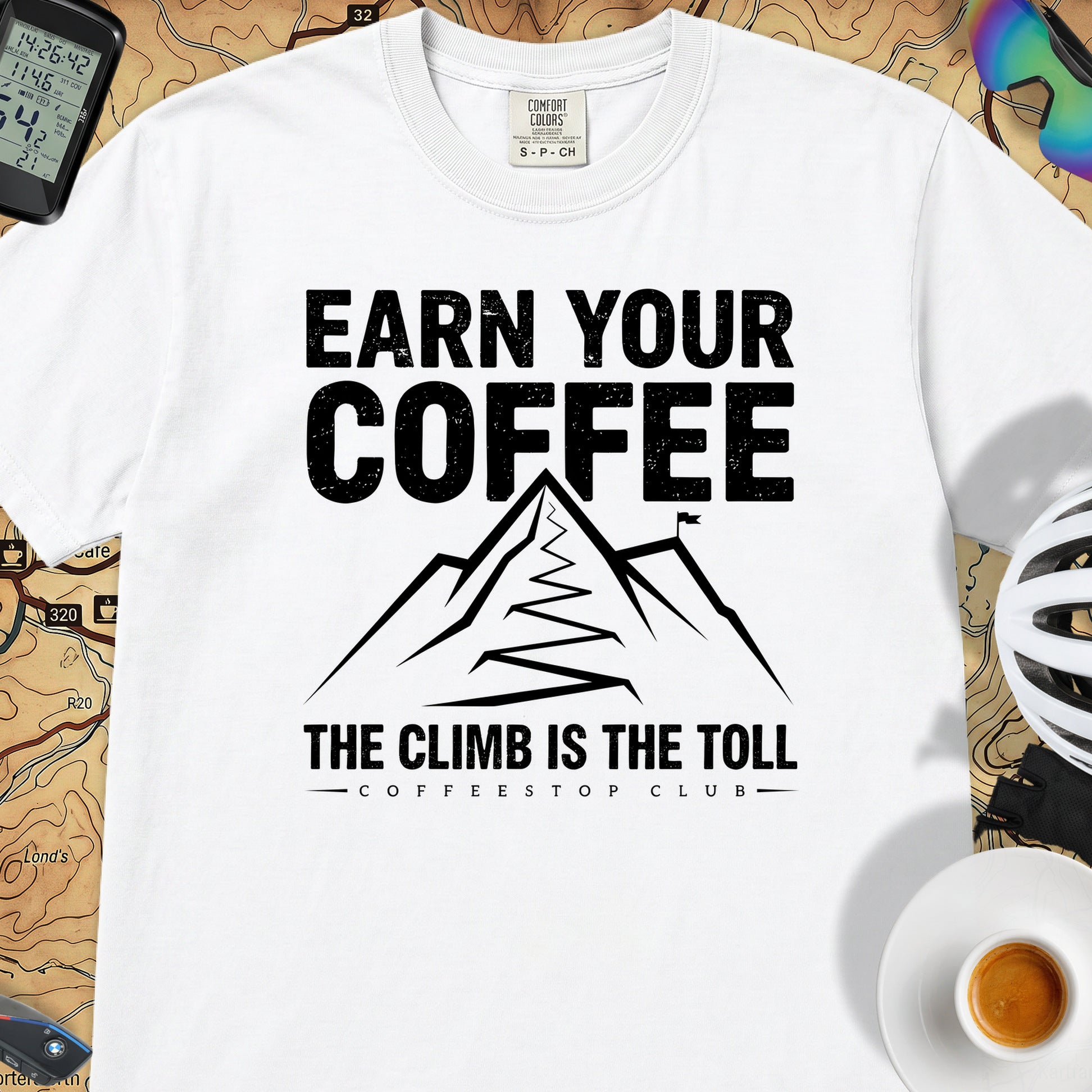 Earn Your Coffee Cycling T-Shirt — White