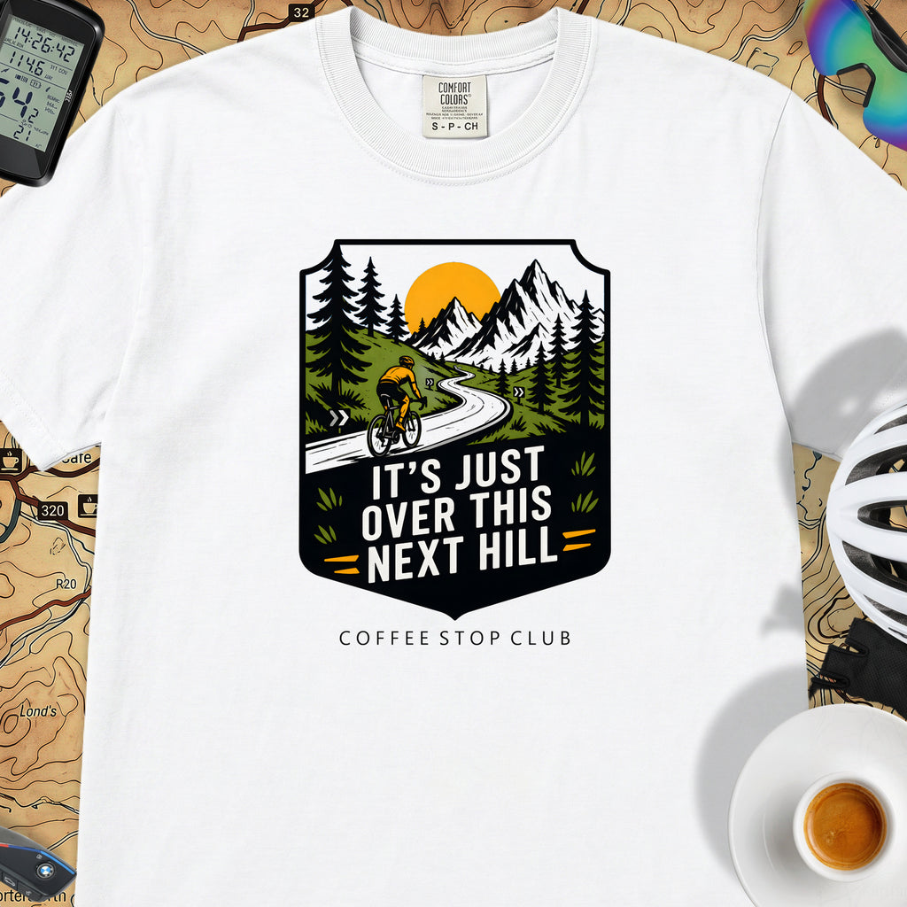 It's Just Over This Next Hill Cycling T-Shirt — White