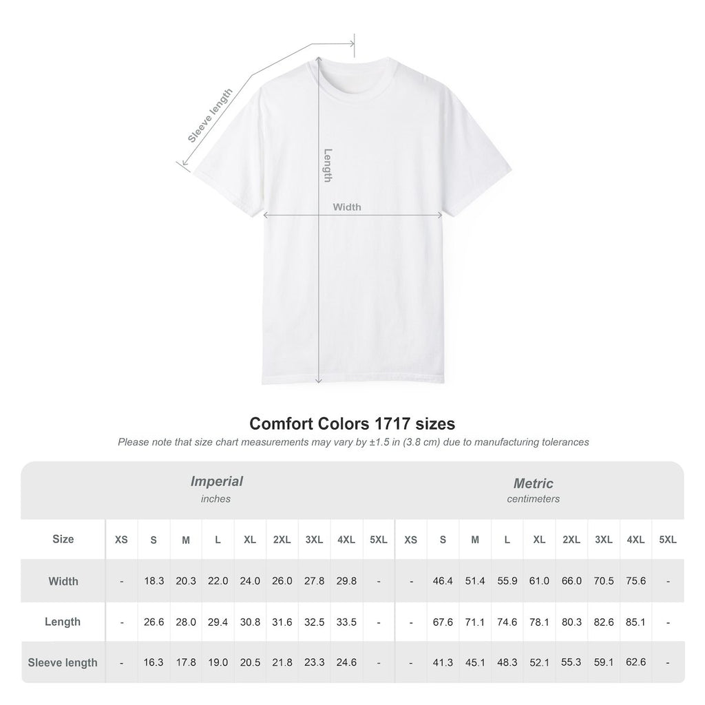Cyclist Coffee Shop T-Shirt — Size Chart